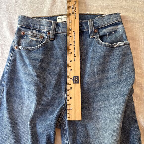 Abercrombie & Fitch Jeans 25/0L Blue Ankle Straight Ultra High Rise Raw Hem NWOT - Picture 13 of 16